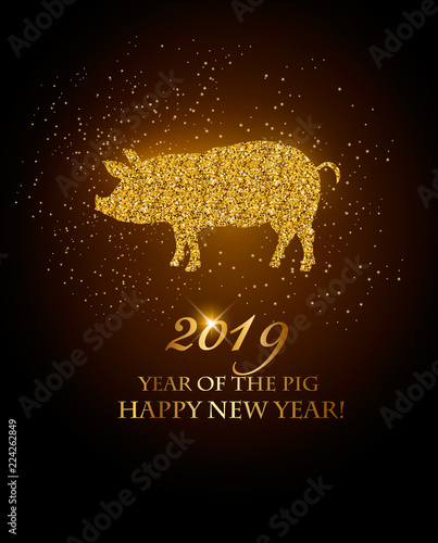 Happy New Year 2019 background. Year of the Pig concept. Vector