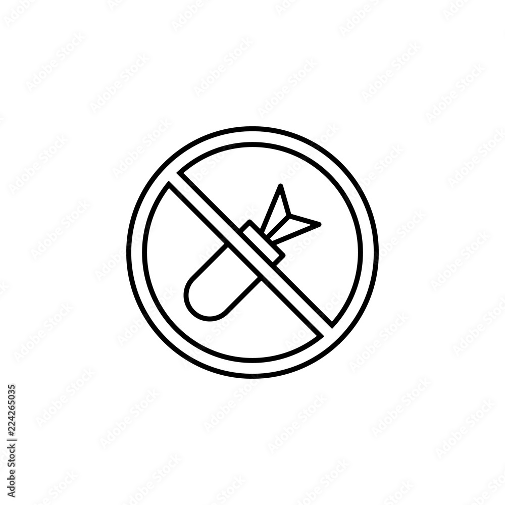 no bombs sign icon. Element of peace icon for mobile concept and web apps. Thin line no bombs sign icon can be used for web and mobile no bombs sign icon. Element of peace icon for mobile concept and web apps. Thin line no bombs sign icon can be used for web and mobile