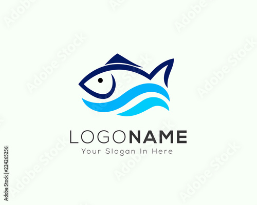 Fresh fish with wave water logo
