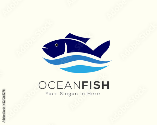 Fresh fish with wave water logo