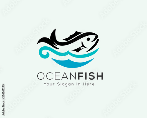 Fresh fish logo with wave water