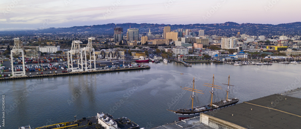 Aerial View Oakland Inner Harbor Port City Downtown Skyline