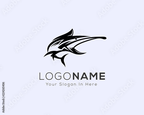 marlin fish jump art logo