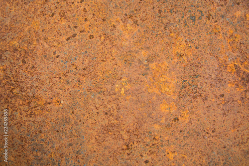 Brown rust stains texture of the old white paint on rusty metal wall. Rusty metal background.