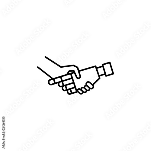 Robot and human hand concept line icon. Simple element illustration. Robot and human hand concept outline symbol design from Robot set. Can be used for web and mobile