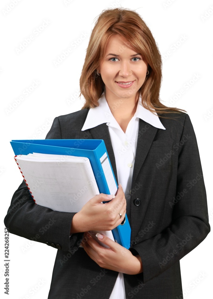 Young Businesswoman Holding Binder - Isolated Young Businesswoman Holding Binder - Isolated