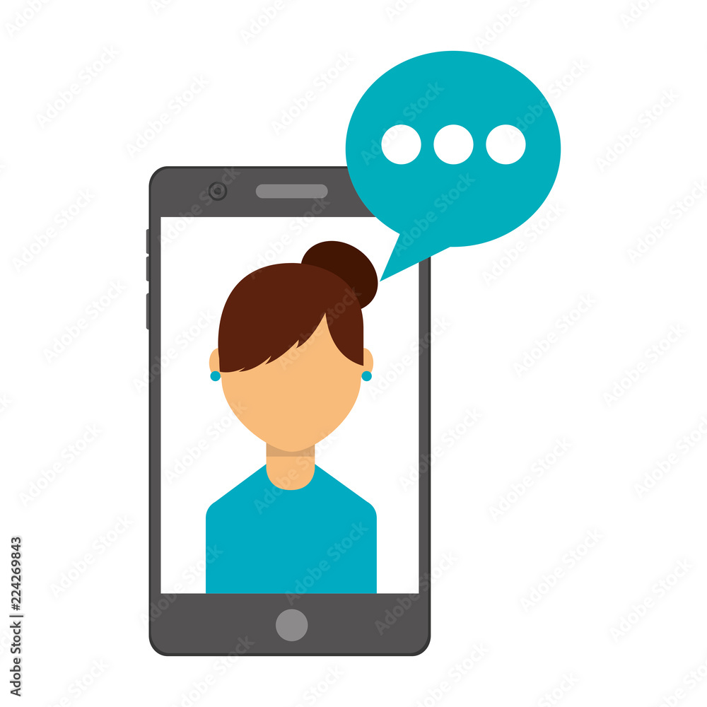 smartphone with woman and speech bubble smartphone with woman and speech bubble