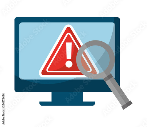 data protection computer magnifying glass alert sign
