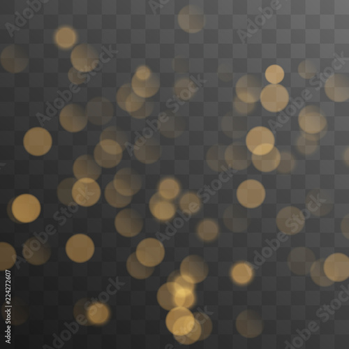 Abstract golden shining bokeh isolated on transparent background. Decoration or christmas background. 