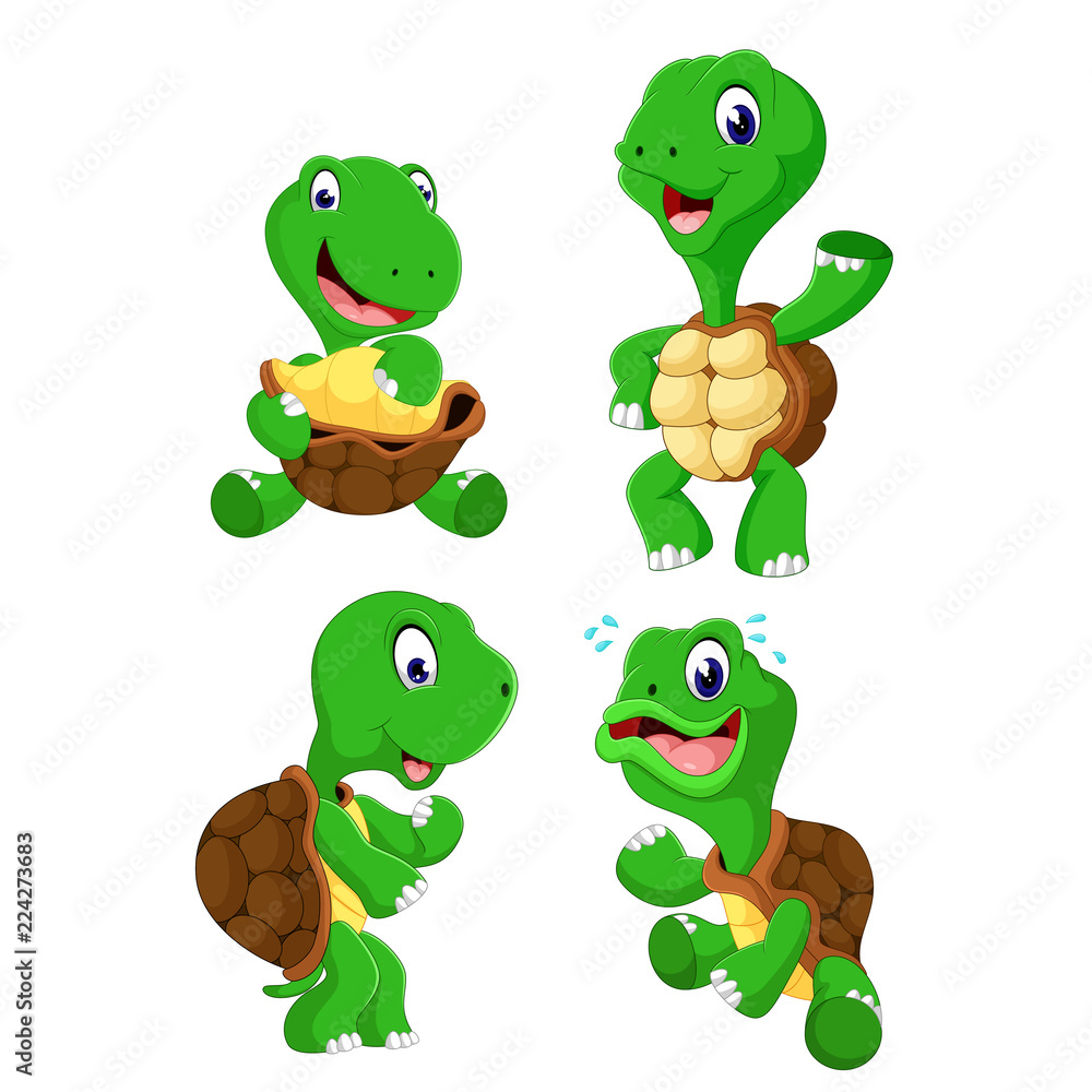 Fototapeta premium the collection of the green tortoise with different posing 