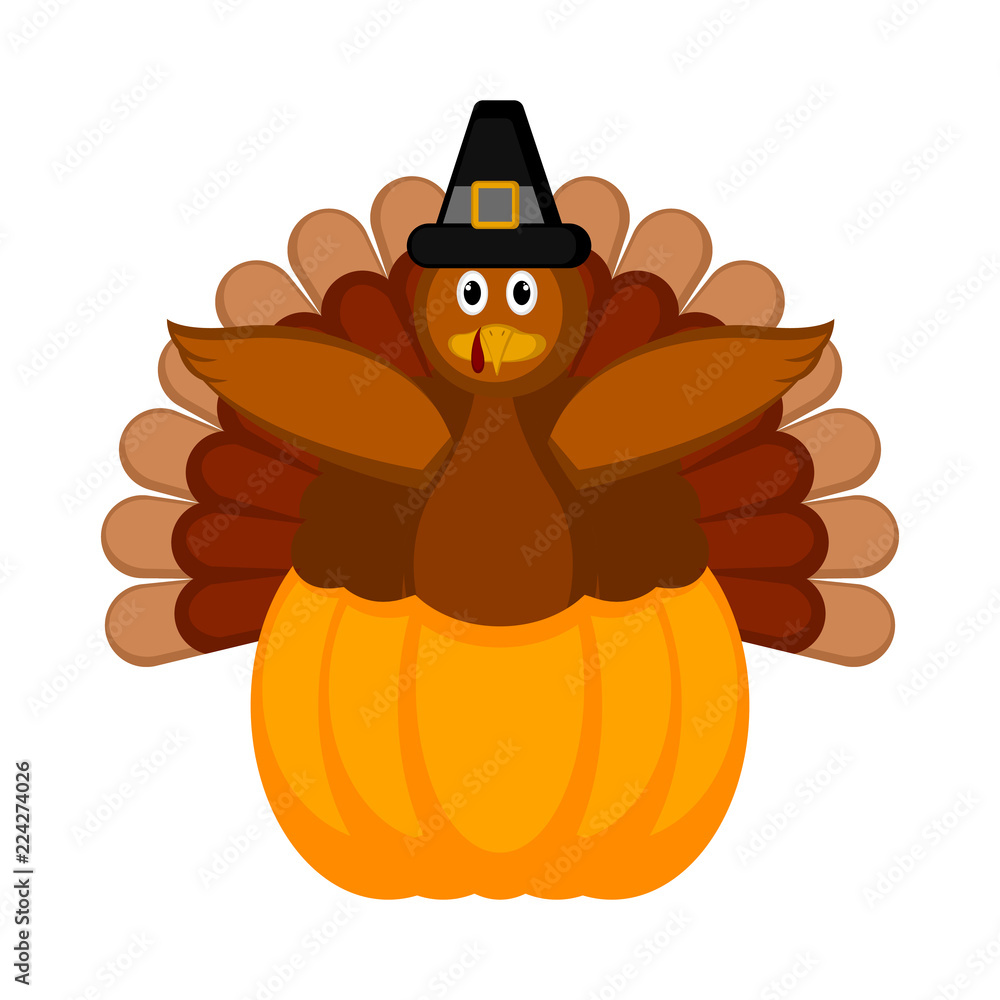 Turkey with pilgrim hat and a pumpkin icon Turkey with pilgrim hat and a pumpkin icon
