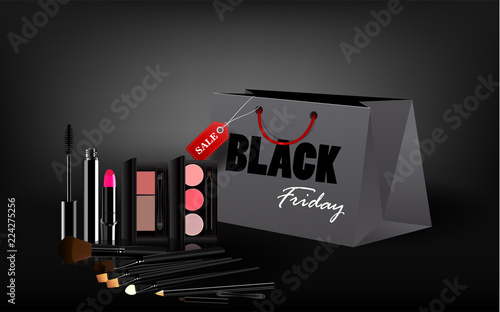Black Friday shopping bag cosmetics and sales tag marketing template. vector illustration.