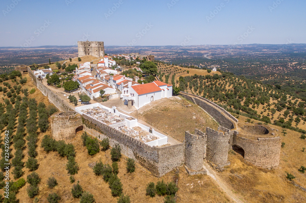 Evora Monte in Portugal historic medieval village with white washed houses