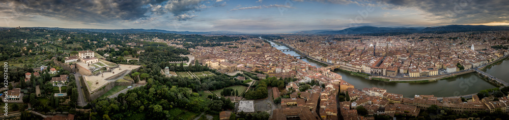 Firenze (Florence) aerial panorama view  with the Ponte Vecchio over the Arno river