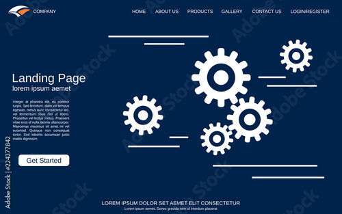 Wallpaper Mural Website landing page vector template. Blue background with abstract cogwheels Torontodigital.ca