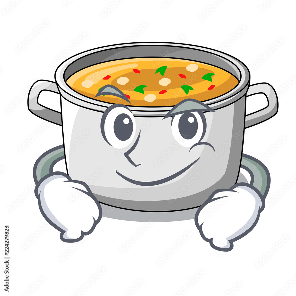 Smirking cartoon chicken soup pot for dinner Stock Vector | Adobe Stock
