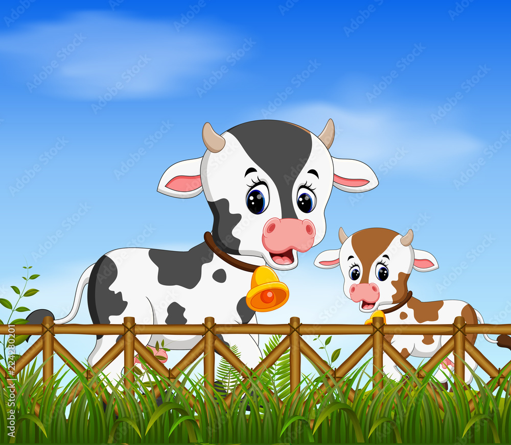 Φωτογραφία the natural view with the cow and her little cow playing together with the happy