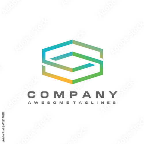 creative initial Letter S color hexagonal vector shape  logotype template