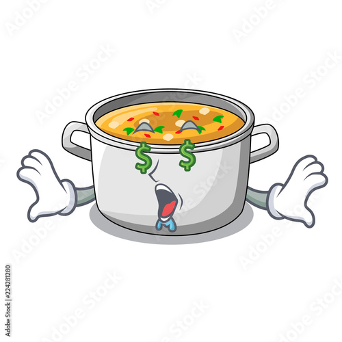 Money eye cartoon homemade stew soup in the pot