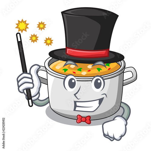 Magician cartoon homemade stew soup in the pot