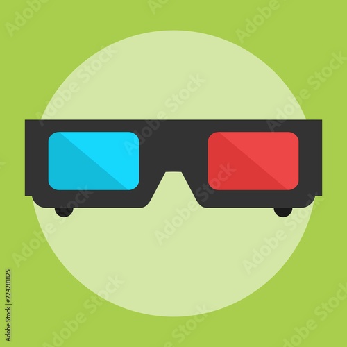 Design black and white 3D glasses for movies. isolated on a colored background. Stock flat vector illustration.