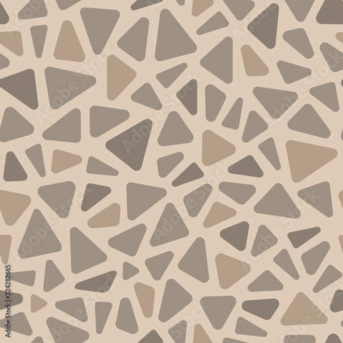 Beige and gray pavement stone triangle shape mosaic geometric seamless pattern, vector