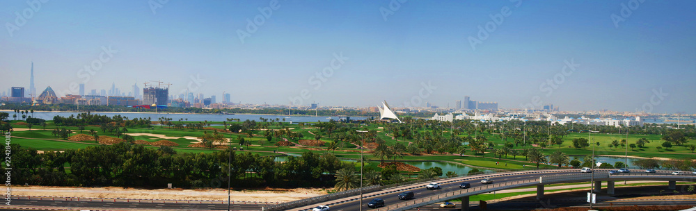 Panoramic view of Dubai Creek Golf & Yacht Club in Dubai, UAE Panoramic view of Dubai Creek Golf & Yacht Club in Dubai, UAE