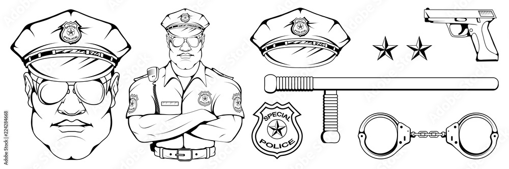 policeman standing in a different pose, weapon, police officer in uniform, officer logo, officer hat, gun, professional police character, handgun, vector graphics to design policeman standing in a different pose, weapon, police officer in uniform, officer logo, officer hat, gun, professional police character, handgun, vector graphics to design