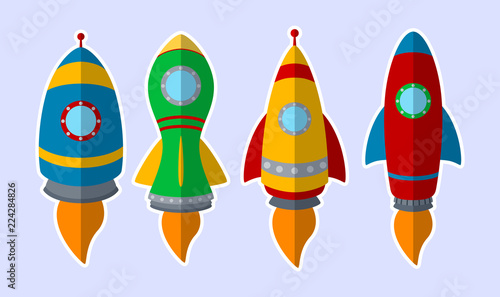 Set of colorful rocket isolated on white background