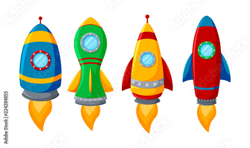 Set of colorful rocket isolated on white background