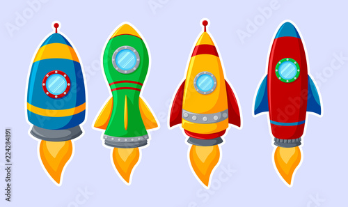 Set of colorful rocket isolated on white background