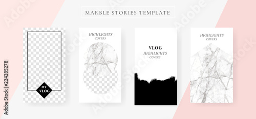Instagram Stories template.  Marble Highlights Covers Design Vector