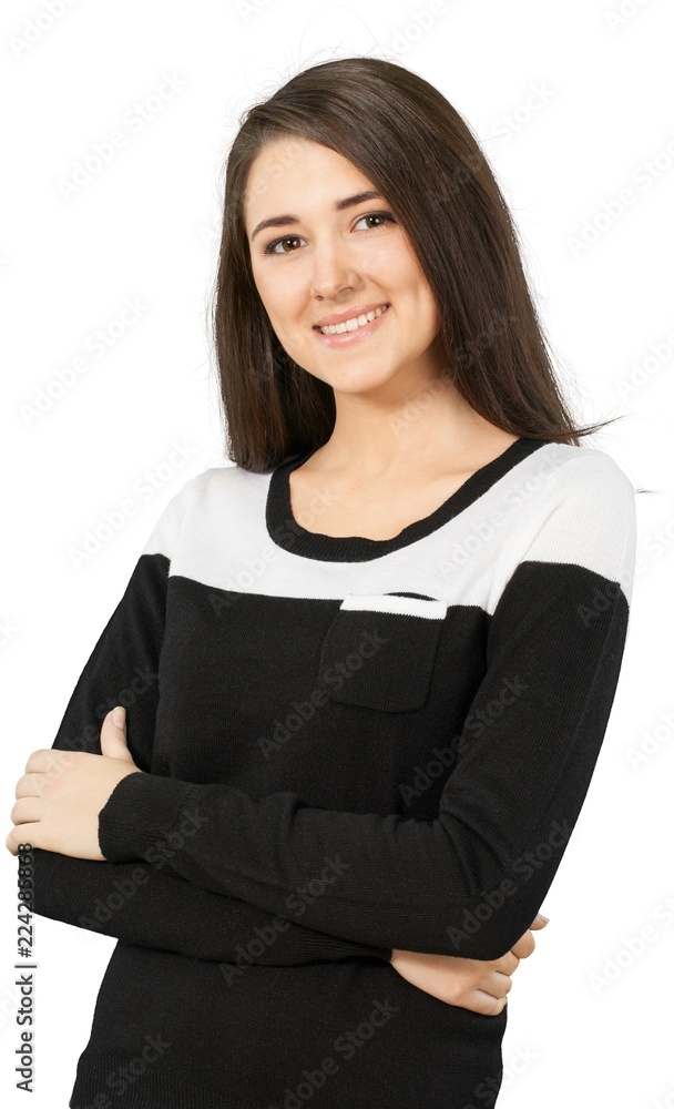 Friendly Young Woman with Arms Crossed - Isolated Friendly Young Woman with Arms Crossed - Isolated