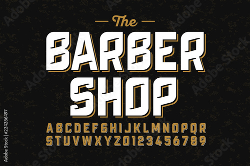 Vintage font design, barber shop style alphabet letters and numbers