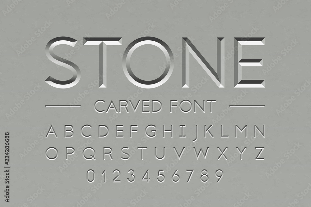 Stone carved font, alphabet letters and numbers Stock Vector Adobe Stock