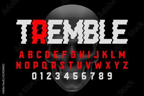 Trembling font design, Halloween style alphabet letters and numbers