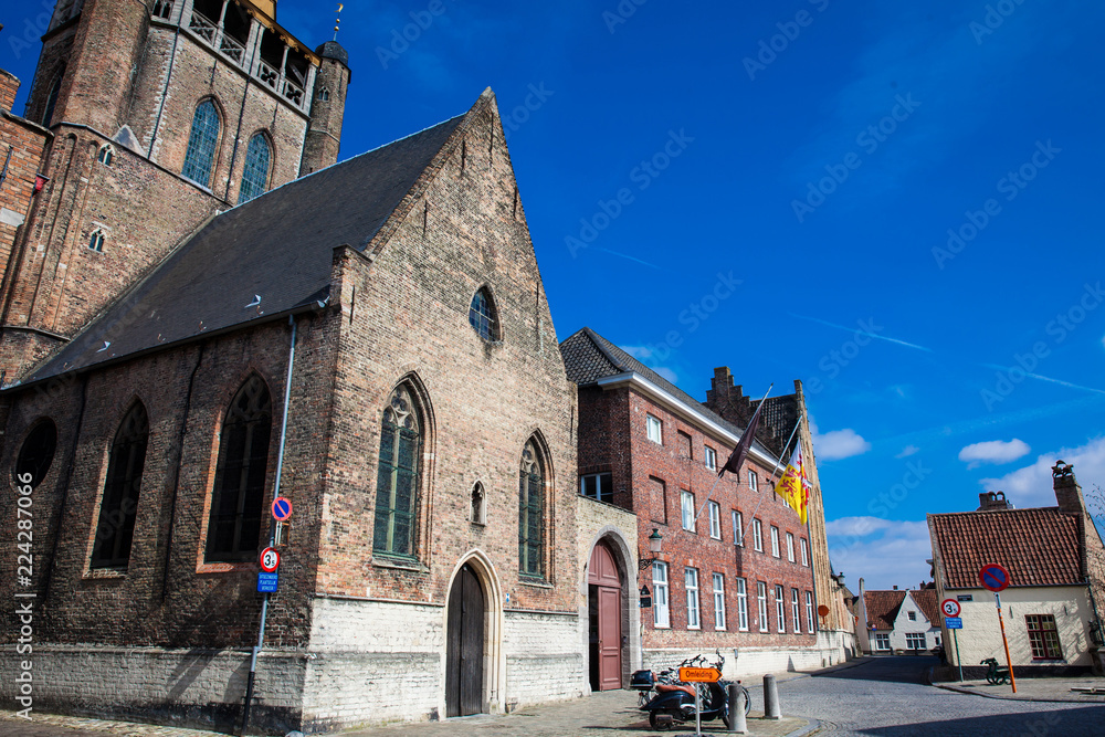 Streets and the Jerusalem church at the historical town of Bruges