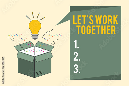 Word writing text Let s is Work Together. Business concept for Unite and Join Forces to Achieve a Common Goal. photo