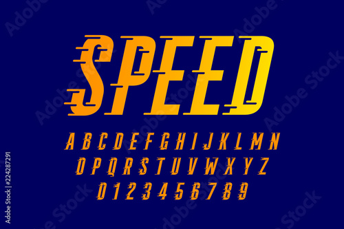 Speed style font, alphabet and numbers