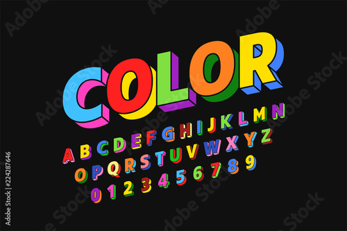 Colorful font design, alphabet letters and numbers