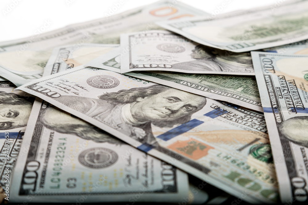 Dollars Closeup Concept. American Dollars Cash Money. One Hundred Dollar Banknotes. Dollars Closeup Concept. American Dollars Cash Money. One Hundred Dollar Banknotes.