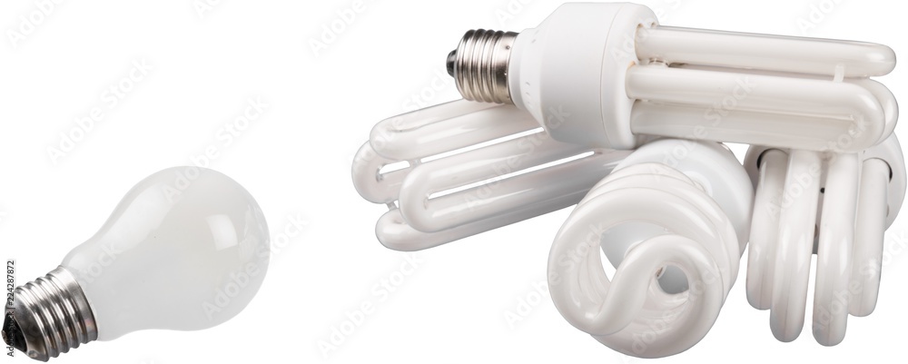 Four Energy Efficient Bulbs and One Standard Bulb - Isolated Four Energy Efficient Bulbs and One Standard Bulb - Isolated