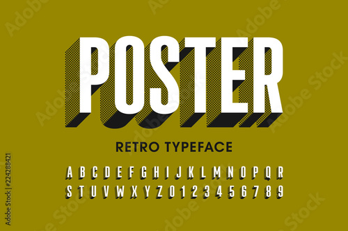 Retro style font design, alphabet letters and numbers