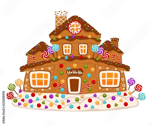 Gingerbread house cookie sweet decorated dessert food vector
