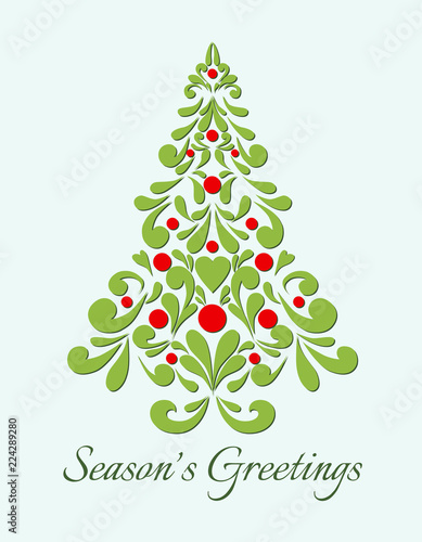 Beautiful decorative abstract fir tree (Christmas tree) with Asia art ornamental pattern. Season's greetings. Happy New Year. 