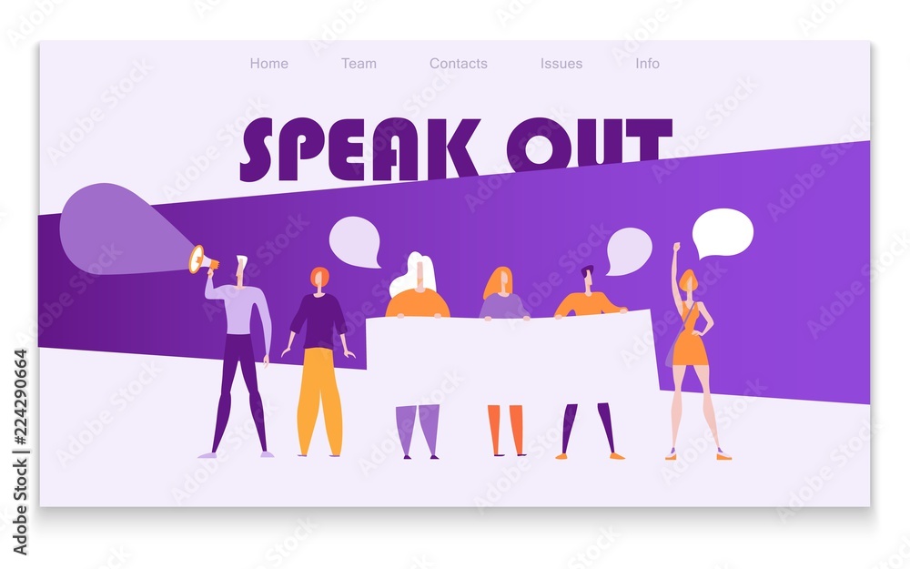 Speak Out, Break out. Meeting or demonstration page template, vector