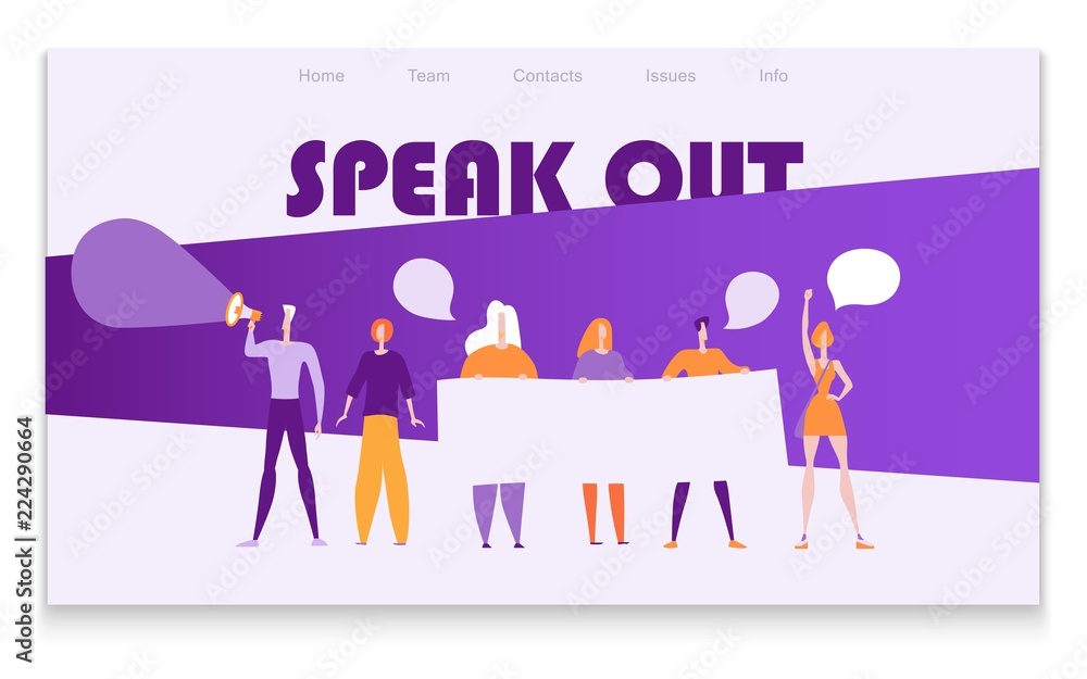 Obraz premium Speak Out, Break out. Meeting or demonstration page template, vector