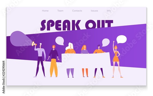 Speak Out, Break out. Meeting or demonstration page template, vector