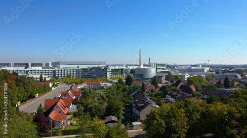 Panorama or long shot of Audi headquarters in Ingolstadt with 	workers' housing estate, Bavaria, Germany. photo