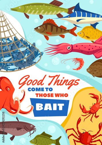 Fishing sport. Fish and crab caught by bait